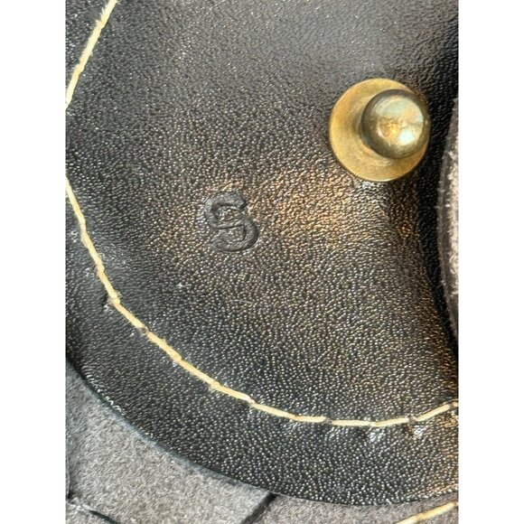 Vintage Black Leather Belt With Circular Design & Brass Stud Closure Size S - Picture 4 of 5